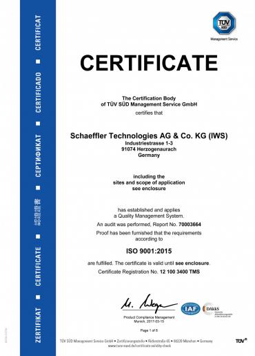 Certificado de Tecnologías de Schaeffler