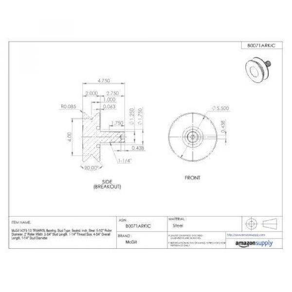 McGill VCF5 1/2 TRAKROL Bearing, Stud Type, Sealed, Inch, Steel, 5-1/2&#034; Roller #2 image
